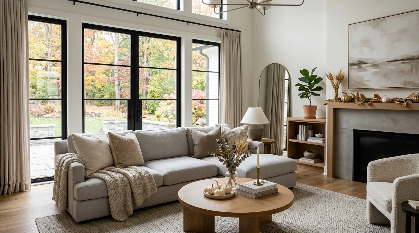 Minimal neutral Thanksgiving pillow styling